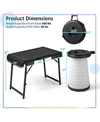 Akiudex 3-Piece Folding Camping Table and Led Stool Set