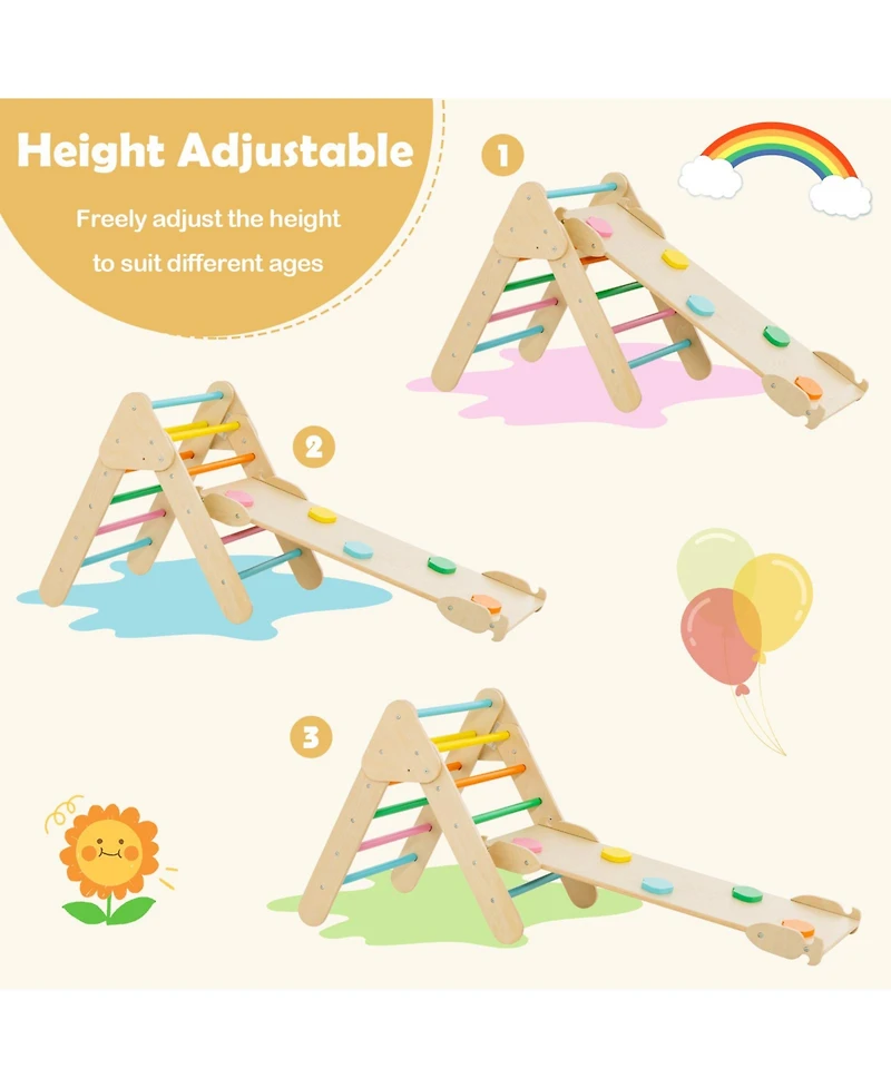 Akiudex Wooden Montessori Climbing Set with Triangle Arch and Ramp