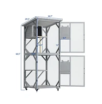 Aostirmotor 70.9 in. H Outdoor Cat Enclosure on Wheels with Upgraded Resting Box Waterproof Roof in Gray