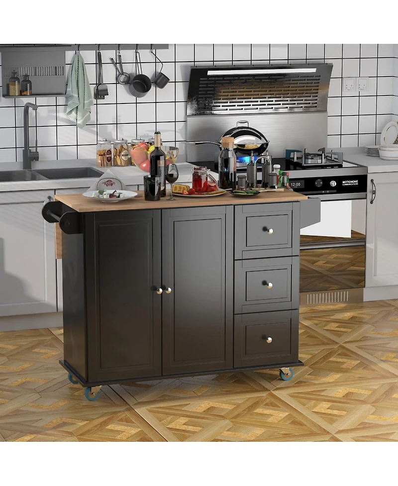 Halifax North America Black Culinary Aid: Kitchen Island Cart with Versatile Storage