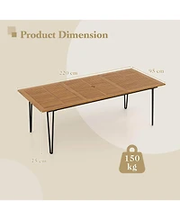 86.5-Inch Outdoor Dining Table with Acacia Wood Tabletop & Metal Legs Umbrella Hole
