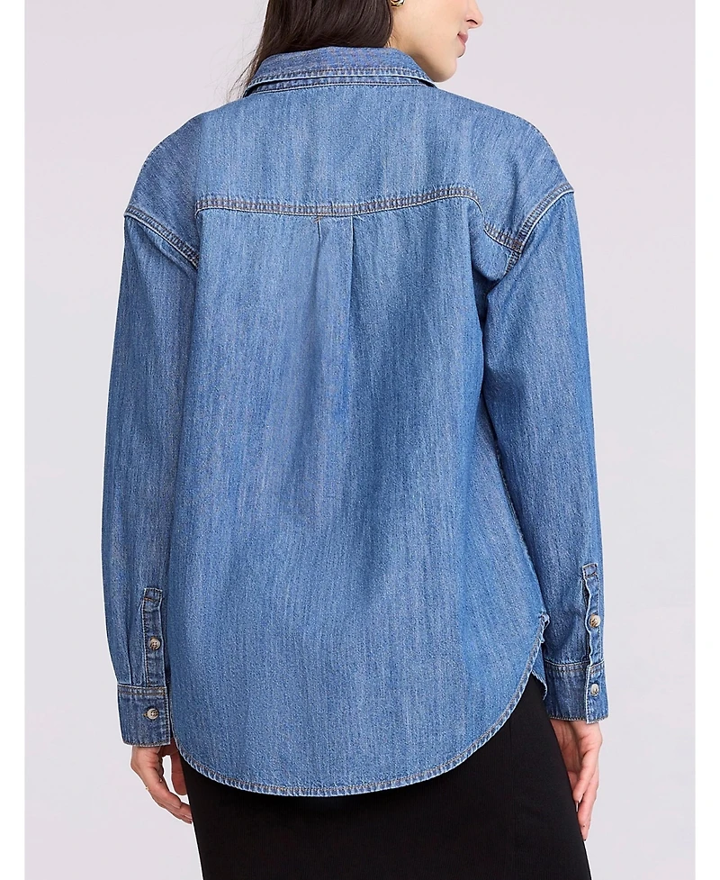Motherhood Maternity Long Sleeve Button-Up Denim Shirt 
