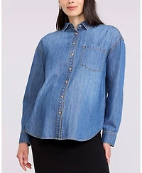 Motherhood Maternity Long Sleeve Button-Up Denim Shirt 