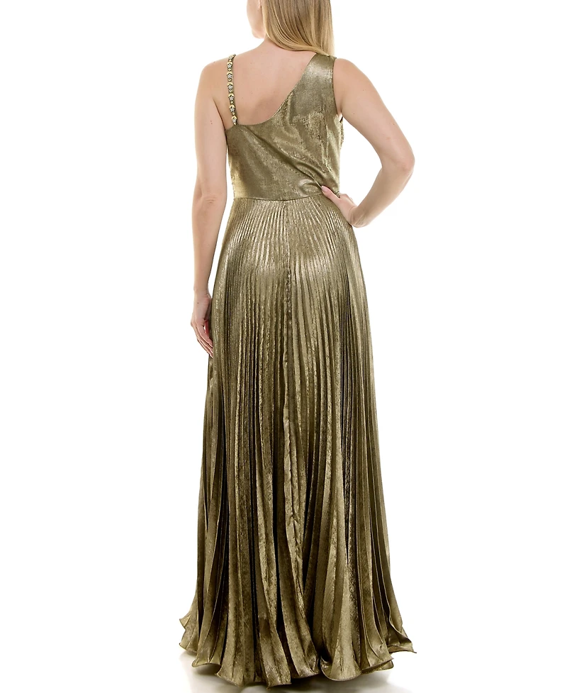 Taylor Women's Cowl Neck Sunburst Pleating Dress