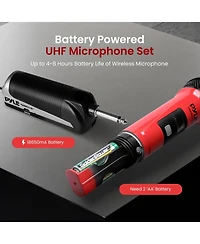 Pyle Portable Universal Wireless Microphone System, Uhf Quad Channel Addressable Frequency, Includes (4) Handheld Microphones (Red)