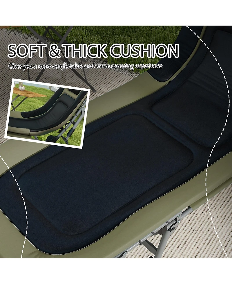 Camping Cot for Adults, Folding Bed with Soft Padded Cushions & Headrest, 180° Adjustable Reclining Lounger