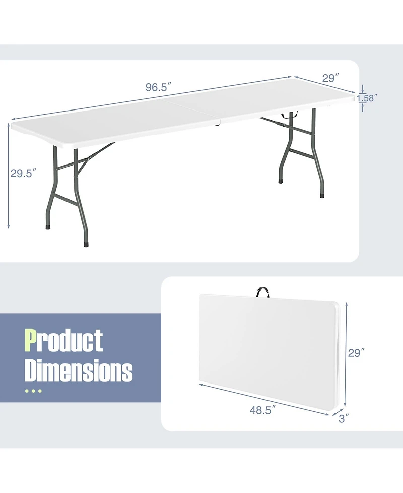 Akiudex 8FT Folding Patio Table with Hdpe Top and Metal Legs for Outdoor and Indoor Use