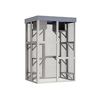 Aostirmotor 70.5 in. H Outdoor Wooden Cat Enclosure with 6 Jumping Platforms 2 Napping Houses Movable tarp cover in Gray