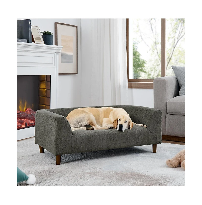 Aostirmotor Dark Gray Pet Sofa with Backrest and Armrests Suitable for Small and Medium dogs