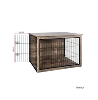 Aostirmotor Natural Wooden Dog Crate Indoor Dog Kennel with Double Doors