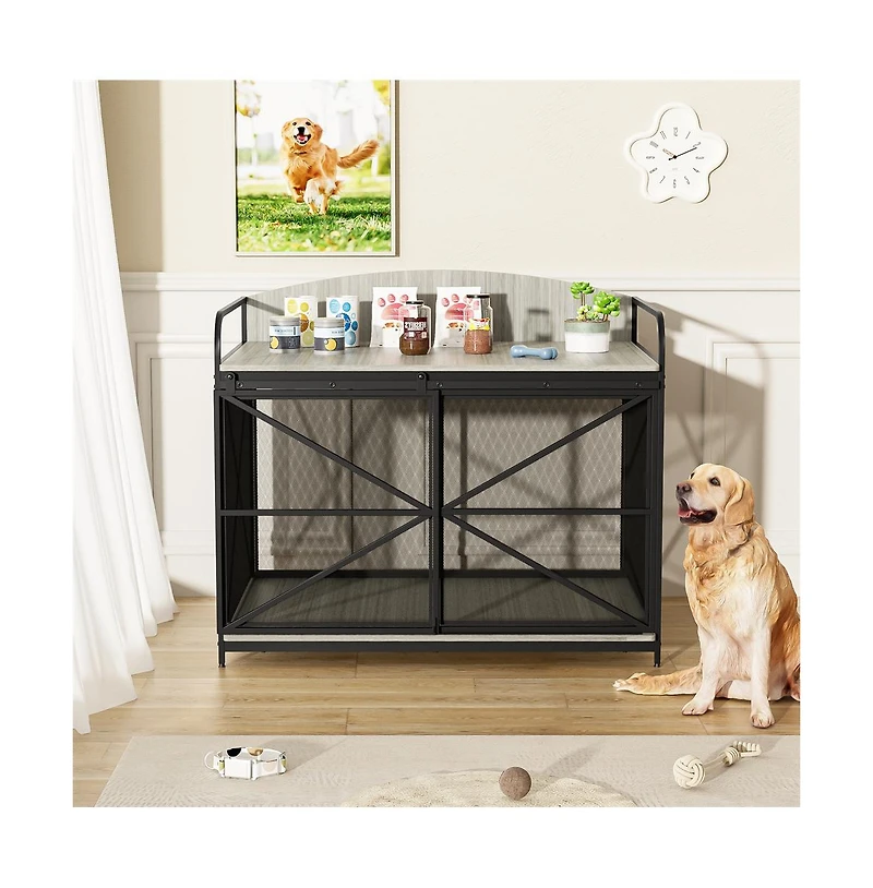 Aostirmotor 43 in. Heavy Duty Wooden Large Dog Crate Dog Kennel for Large Medium Dog