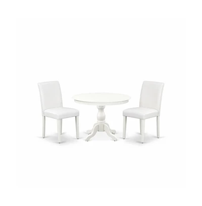East West Furniture 3 Piece Dining Room Set - Linen White Dinning Table and 2 White Faux Leather Comfortable Chairs with High Back