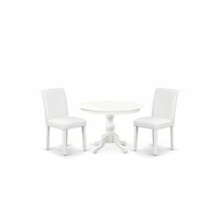 East West Furniture 3 Piece Dining Room Set - Linen White Dinning Table and 2 White Faux Leather Comfortable Chairs with High Back