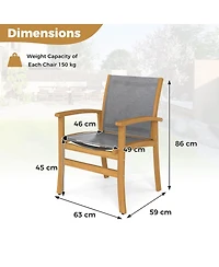 Costway Outdoor Dining Chairs Acacia Wood Patio Chairs with Breathable Fabric Seat
