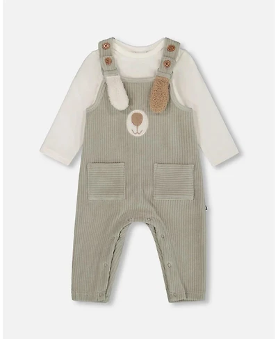 Deux par Baby Boy Onesie and Stretchy Corduroy Overalls Set Jade Green