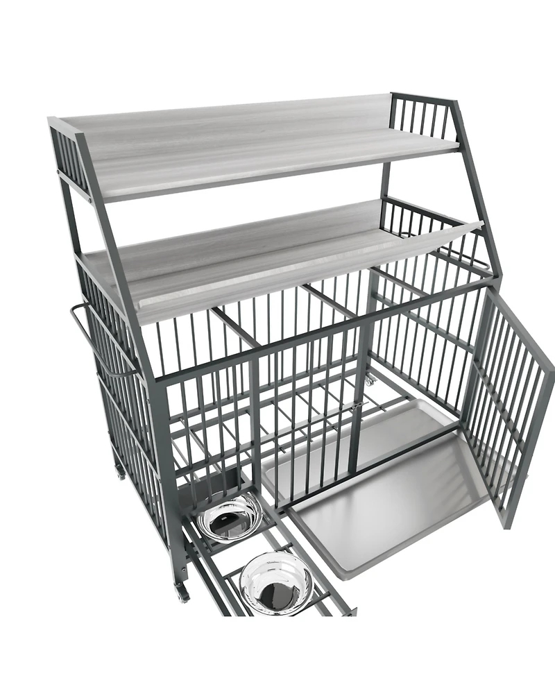 Aostirmotor 35 in. W x 49 in. H x 24 in. D Large Pet Cage with Storage Rack, Drawers with Stainless Steel Food in Black