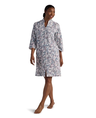 Miss Elaine Women's 3/4-Sleeve Printed Short Zip Robe