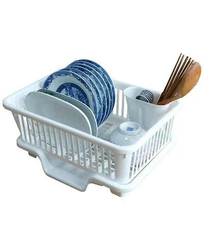 Basicwise Plastic Dish Rack with Drain Board and Utensil Cup