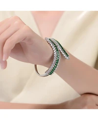 Genevive Sterling Silver White Gold Plated with Green or Blue Cubic Zirconia Bangle Bracelet