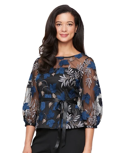 Alex Evenings Women's 3/4-Sleeve Embroidered Blouse