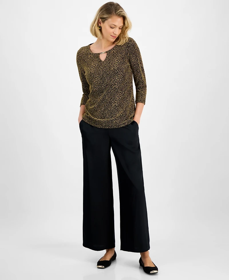 Jm Collection Women's Gold Cheetah Keyhole Top, Macy's Exclusive