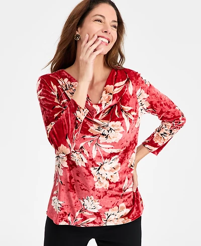 Jm Collection Women's Velvet Floral Cowl-Neck Top, Macy's Exclusive