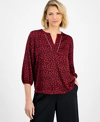 Jm Collection Women's Embellished-Neck Cheetah-Print Blouse, Macy's Exclusive