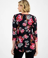 Jm Collection Women's Printed Scoop-Neck 3/4-Sleeve Top, Macy's Exclusive