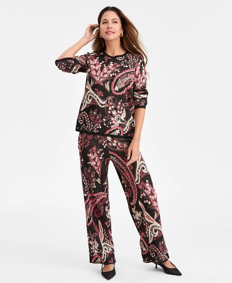 Jm Collection Women's Paisley Metallic-Threaded Jacquard Sweater, Macy's Exclusive