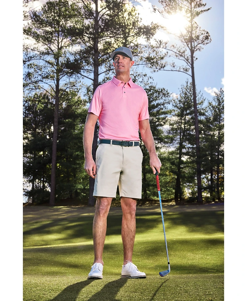 Pga Tour Men's Short Sleeve Micro Geo Print Polo Shirt