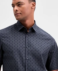 Alfani Men's Finn Short Sleeve Geo Print Button-Front Shirt, Macy's Exclusive