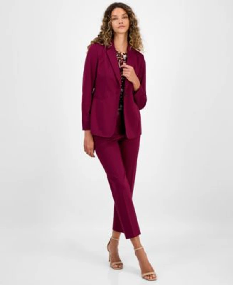 Bar Iii Womens Notch Collar Single Button Blazer Printed Mesh Short Sleeve Tee Compression High Rise Straight Leg Pants Macys Exclusive