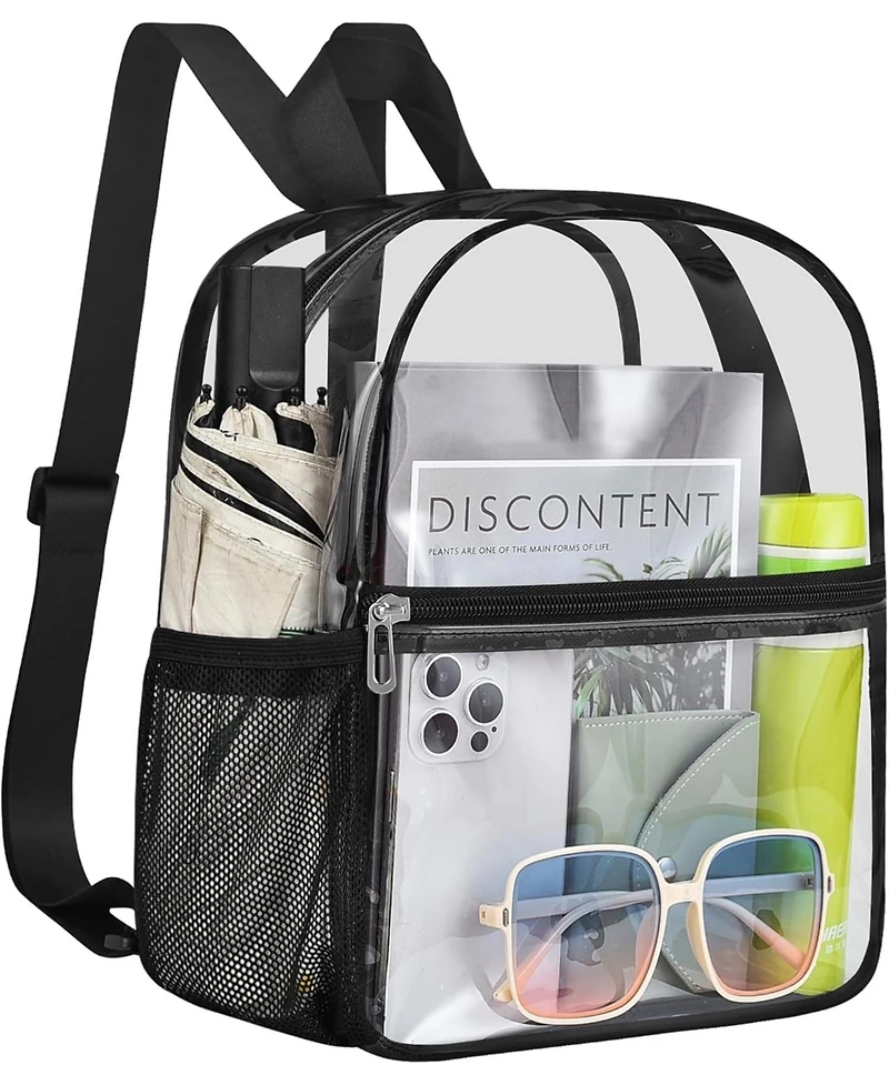 Clear Backpack Stadium Approved 12×12×6 Clear Mini Backpack Small Transparent Backpack for Concert, Beach, Work, Travel & Sporting Black