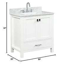 Vanirror -Inch Bathroom Vanity Set in Matte White – Solid Wood Freestanding Vanity with Marble Countertop & Ceramic Undermount Sink for Modern Bathr