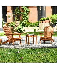 Gymax 3PCS Eucalyptus Adirondack Chair Set w/ Side Table Outdoor Patio
