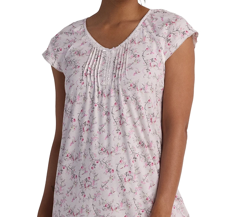Miss Elaine Women's Short Sleeve Printed Long Night Dress