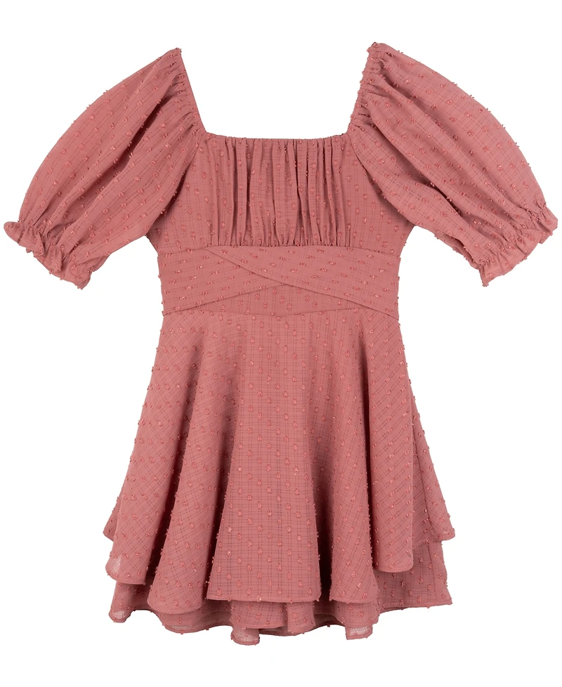 Rare Editions Big Girls Textured Clip Dot Romper
