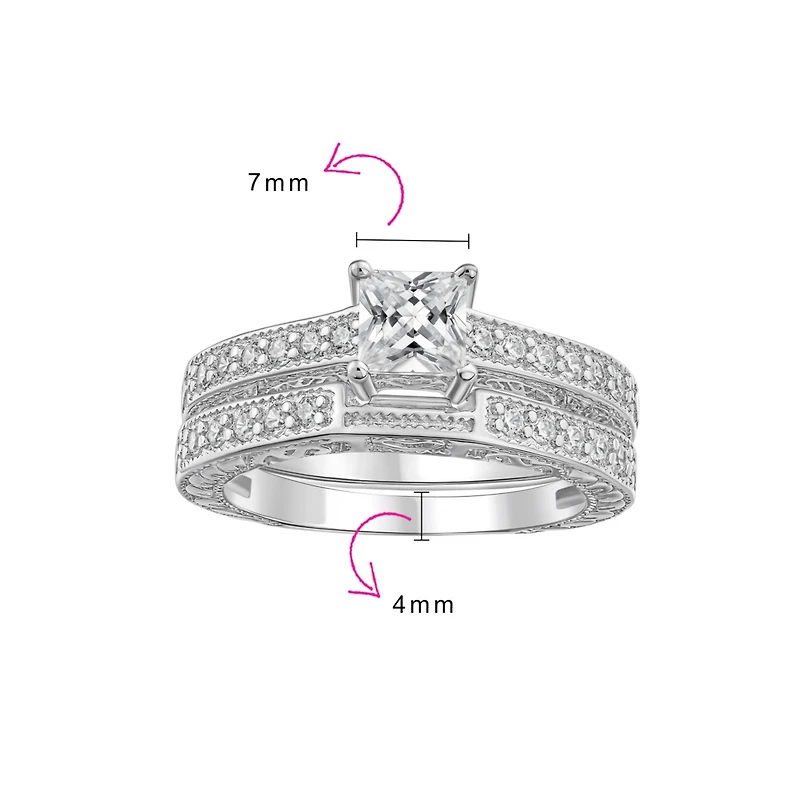 Bling Jewelry Art Deco-Inspired Sterling Silver 2-Pc. Princess-Cut Cz Promise Ring & Pave Band Set (.75 Ctw)