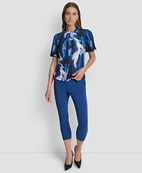 Dkny Petite Keyhole Neck Balloon Sleeve Top