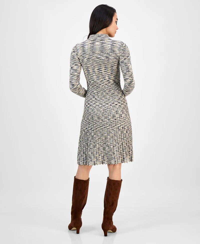 Robbie Bee Petite Zip-Front Heathered Sweater Dress