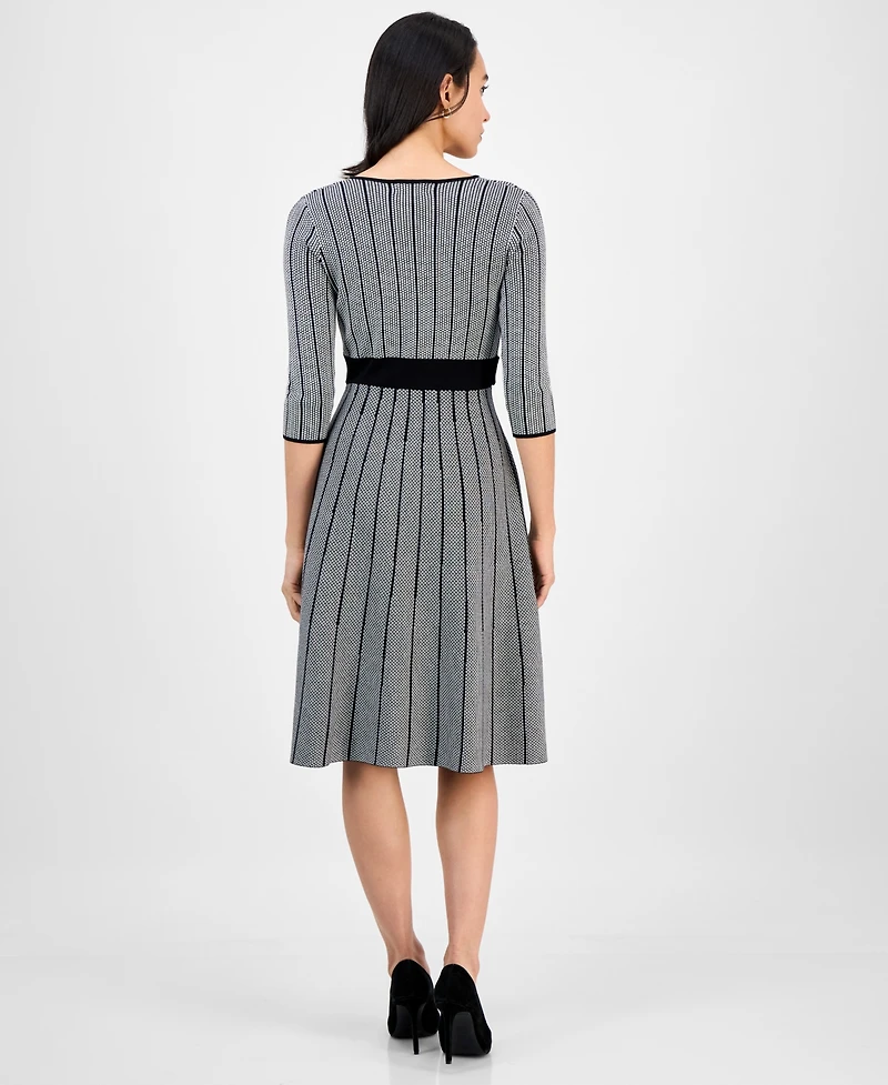 Robbie Bee Petite Belted Surplice V-Neck Sweater Dress