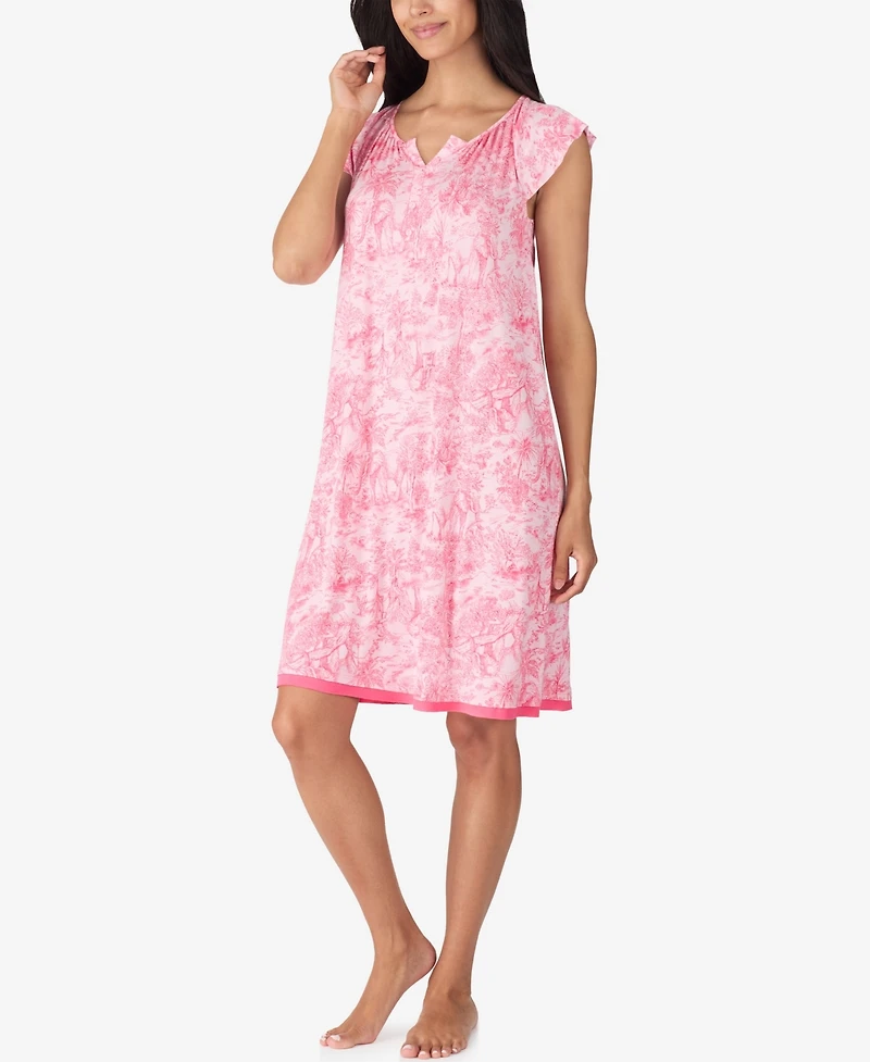 Ellen Tracy Women's Keyhole Neck Short Flutter Sleeve Chemise