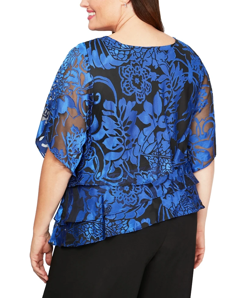 Alex Evenings Plus Printed Tiered Top