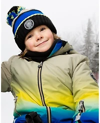 Deux par Boy Lined Knit Pompom Hat Black, Taupe and Lime Green - Toddler|Child