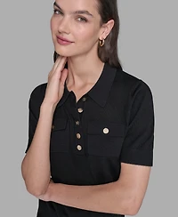 Karl Lagerfeld Paris Women's Short-Sleeve Button-Front Sweater