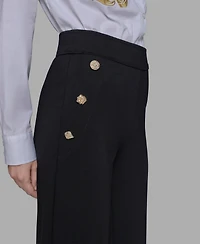 Karl Lagerfeld Paris Women's Side-Button Wide-Leg Ponte Pants
