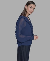 Karl Lagerfeld Paris Women's Keyhole Ruffle Top