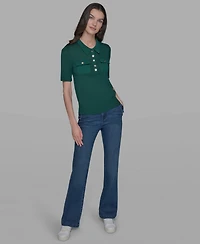 Karl Lagerfeld Paris Women's Short-Sleeve Button-Front Sweater