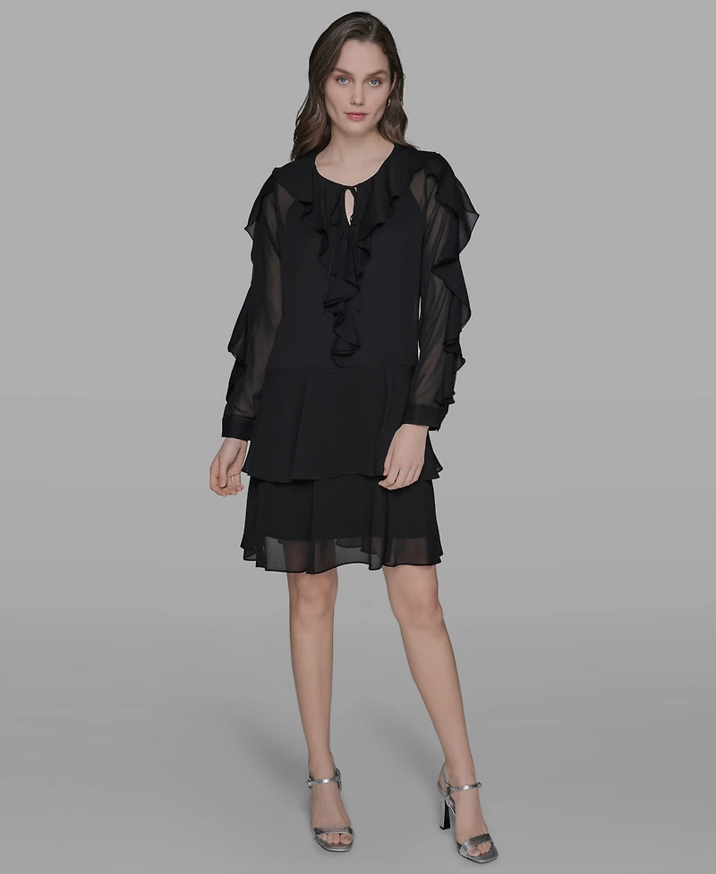 Karl Lagerfeld Paris Women's Layered Ruffle Dress