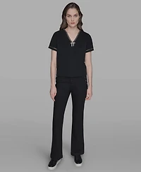 Karl Lagerfeld Paris Women's Sparkle-Bow V-Neck Knit Top